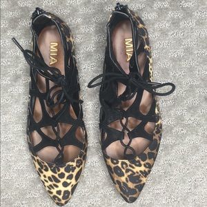 MIA Leopard Lace up Flats Size 8.5 NWT